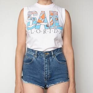 Vintage 1980s Sail Florida Tourist Sleeveless T Shirt Tank Top  S/M